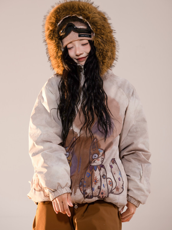 25-26 スノボウェア 上下セット 親子 キッズ 子供 猫柄 3L メンズ