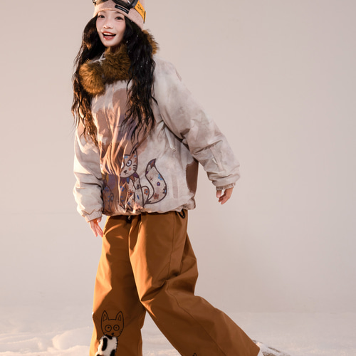 25-26 スノボウェア 上下セット 親子 キッズ 子供 猫柄 3L メンズ