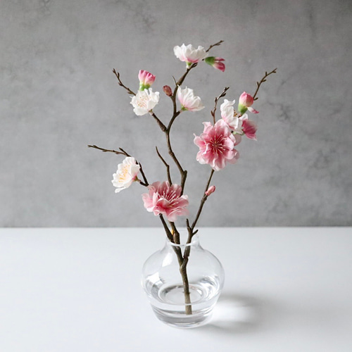桃 造花 一輪挿し 桃の花 桃の節句 ひな祭り ガラス花瓶 枝もの 水やり
