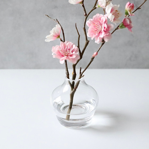 桃 造花 一輪挿し 桃の花 桃の節句 ひな祭り ガラス花瓶 枝もの 水やり