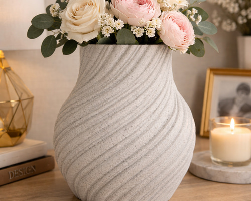 大理石風PLAのねじれフラワーベース｜3Dプリント花瓶｜モダン・北欧