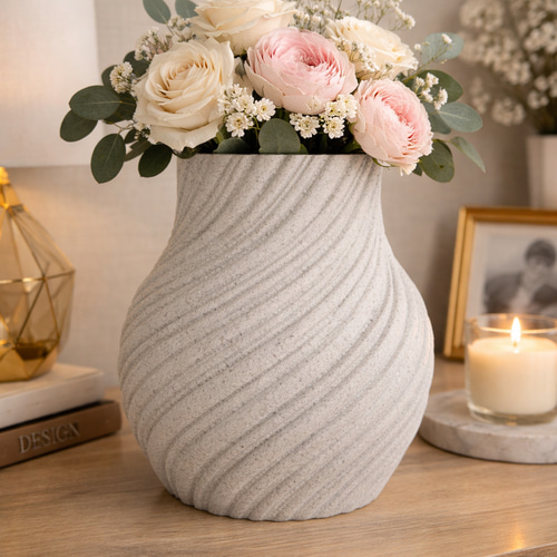 大理石風PLAのねじれフラワーベース｜3Dプリント花瓶｜モダン・北欧