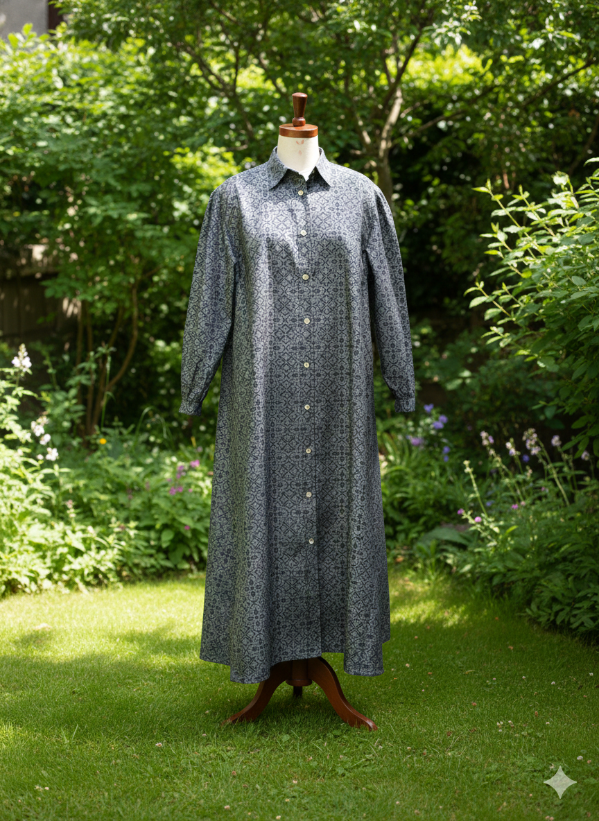 大島紬　シャツワンピース　着物リメイク