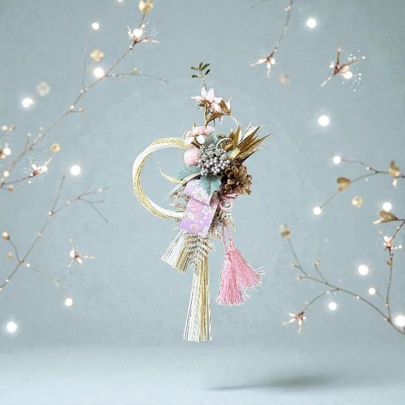 お正月 しめ縄飾り お正月飾り 水引 玄関飾り フラワーギフト ピンク系