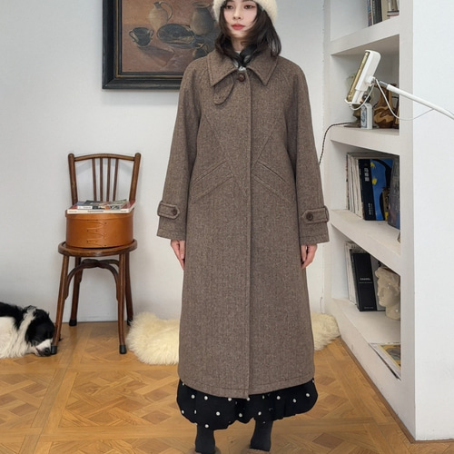 今期★a.v.v テーラードロングコート Lサイズ ブラウン系ヘリボーン柄 MURUA ヘリンボーンダブルコート（ブラウン） -ファッション通販