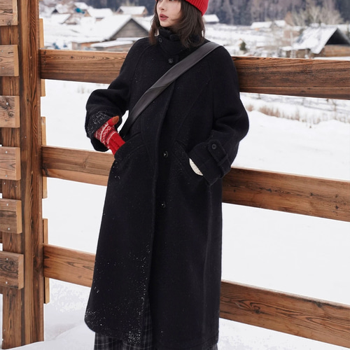 春先まで活躍 軽やか2Way襟と立体裁断ヘリンボーン柄ウール裏地付き