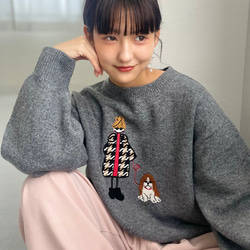 【1点もの・デザイン画付き】テレコニットゆったり着物袖トップス AW新作】年齢問わず着られるオシャレ見えニット アップリケ ゆったり