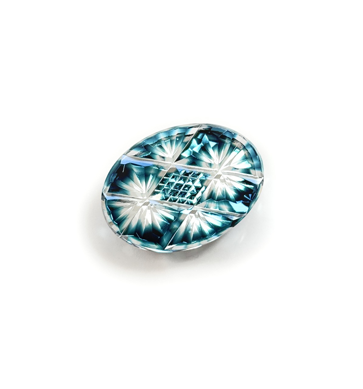 「家系の繁栄・幸福」東京切子帯留　三枚笹　ダークブルー