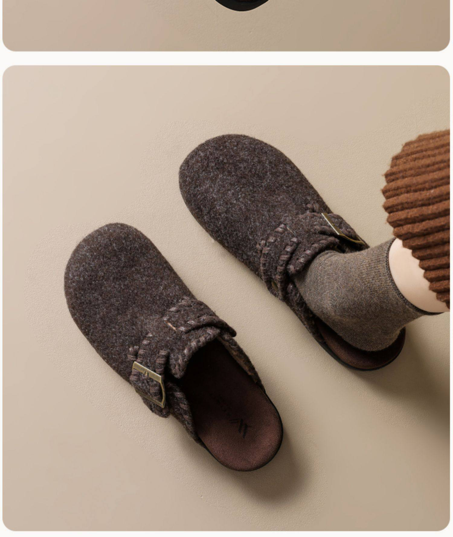 厚底の毛織物ブーケの毛皮の靴女性2026秋冬の新型保温バックルは頭の外に半スリッパを履く