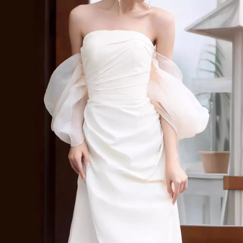 ウェディングドレス 白 黒 パーティードレス シンプル 結婚式 パーティー 演奏会 前撮り お呼ばれ AK510