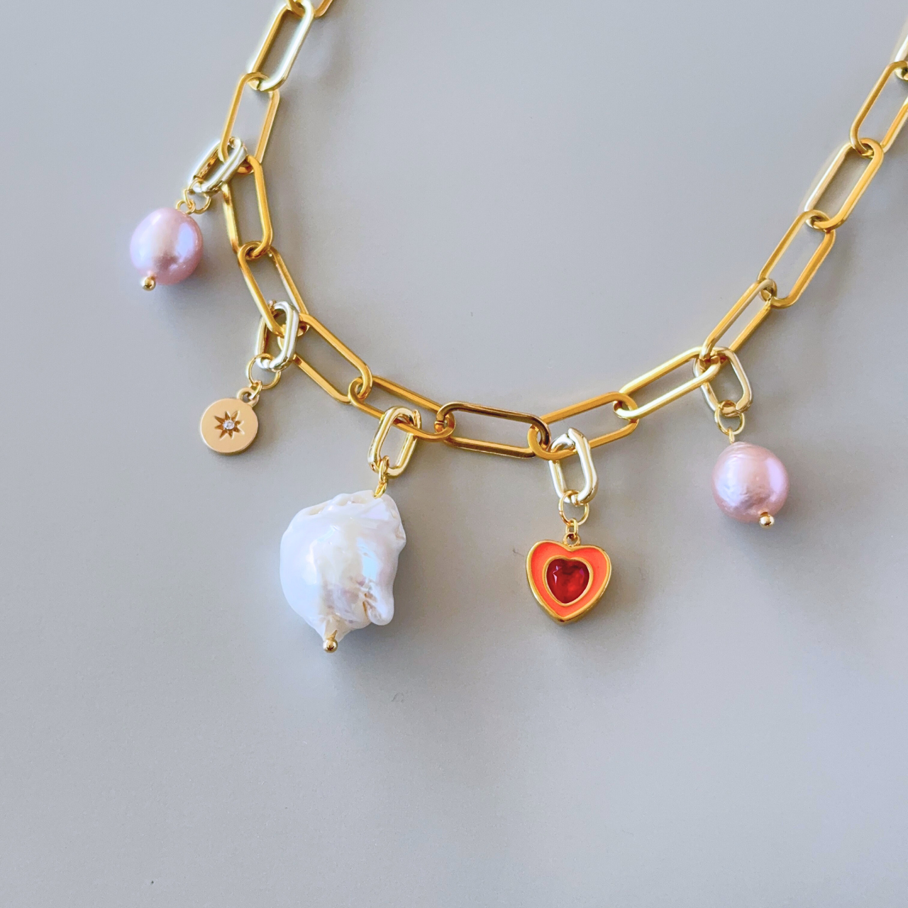 【誕生月チャーム】2way・3way バロックパール チェーンネックレス〈1月〉｜淡水パール ゴールド 誕生月チャーム