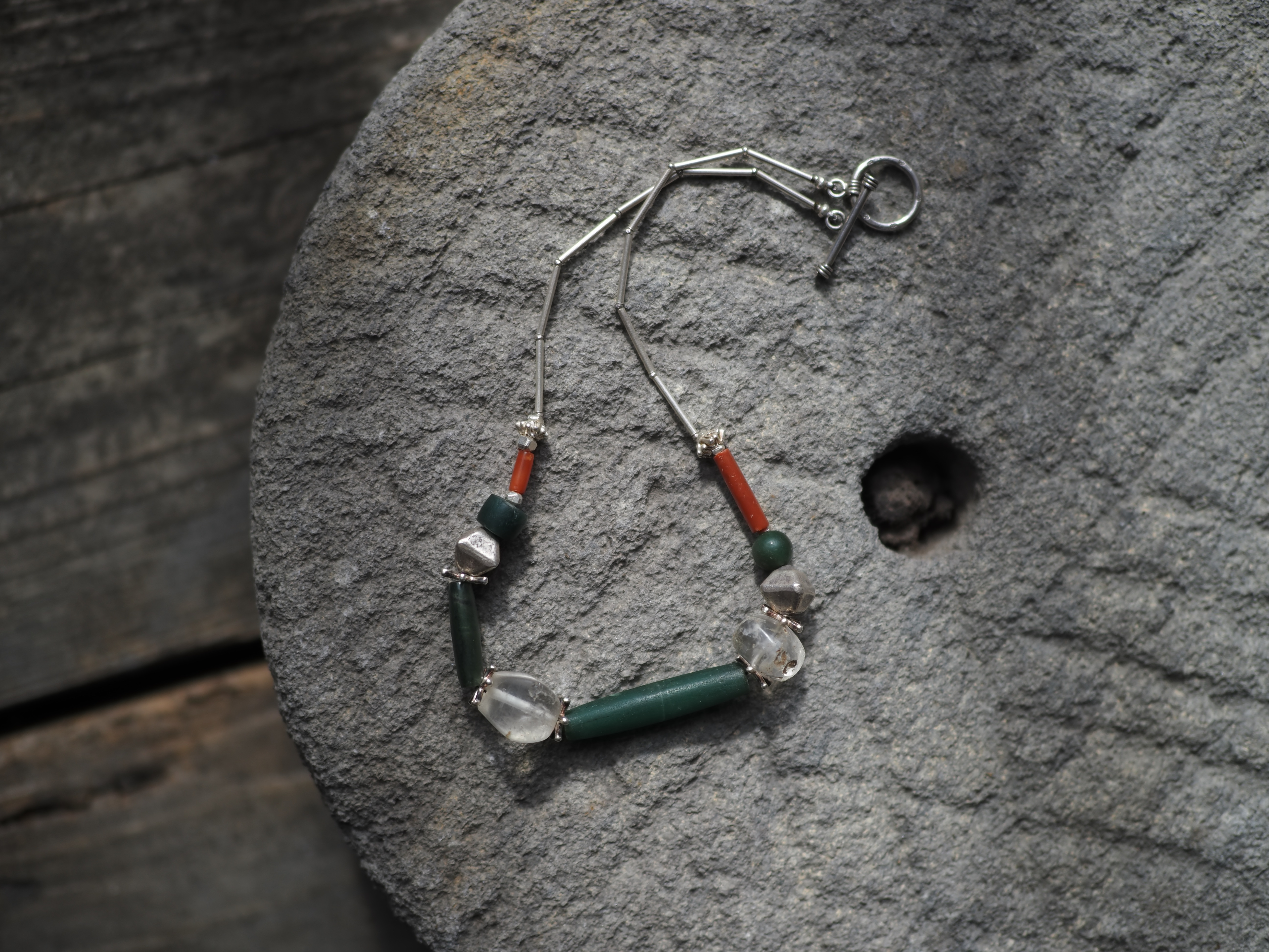 -Pyu beads- silver short necklace