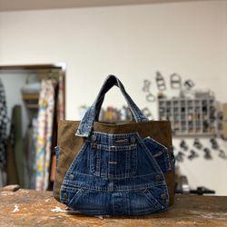 新作♪360度かわいい6面トートバッグ：デニムリメイク×本革持ち手