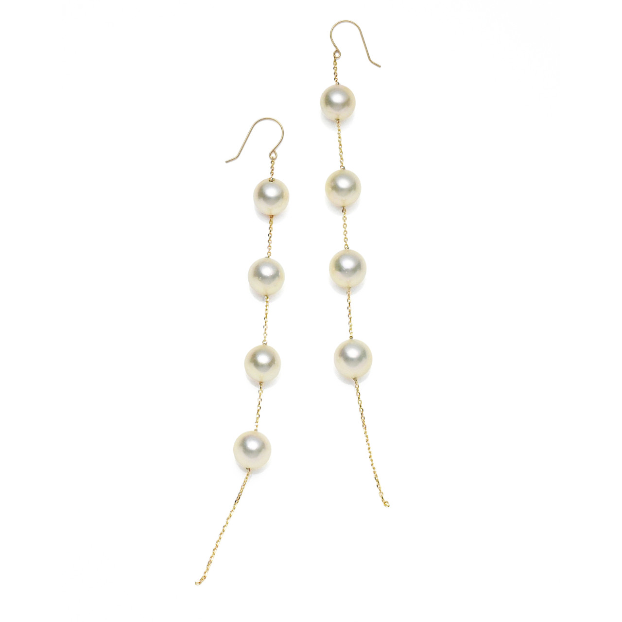 K18YGあこや真珠7-7.5mm 8pcs イエローベース ステーションピアス フックタイプ