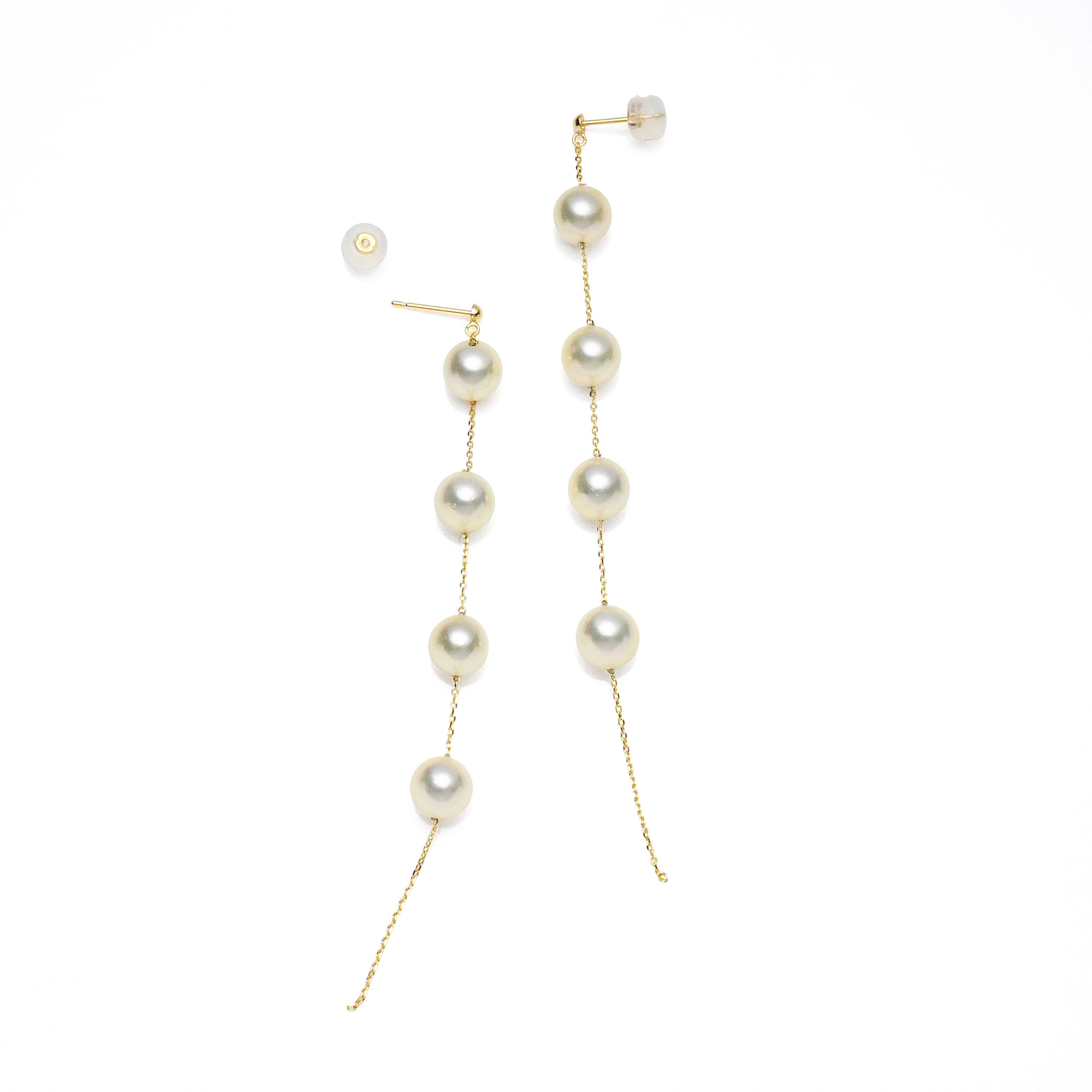 K18YGあこや真珠7-7.5mm 8pcs イエローベース ステーションピアス スタッドタイプ