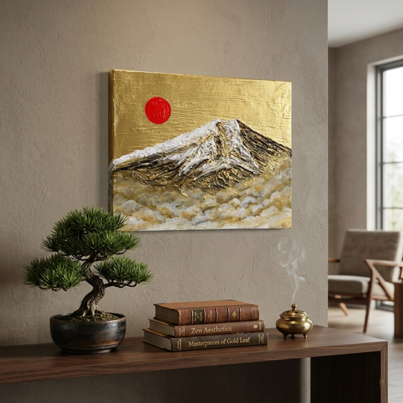 黄金富士】 贅沢な純金色彩の油彩画｜ 富士山 インテリア/母の日/父の