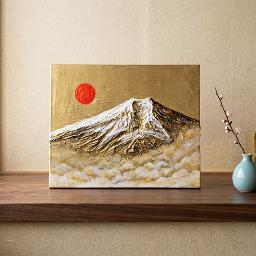 黄金富士】 贅沢な純金色彩の油彩画｜ 富士山 インテリア/母の日/父の