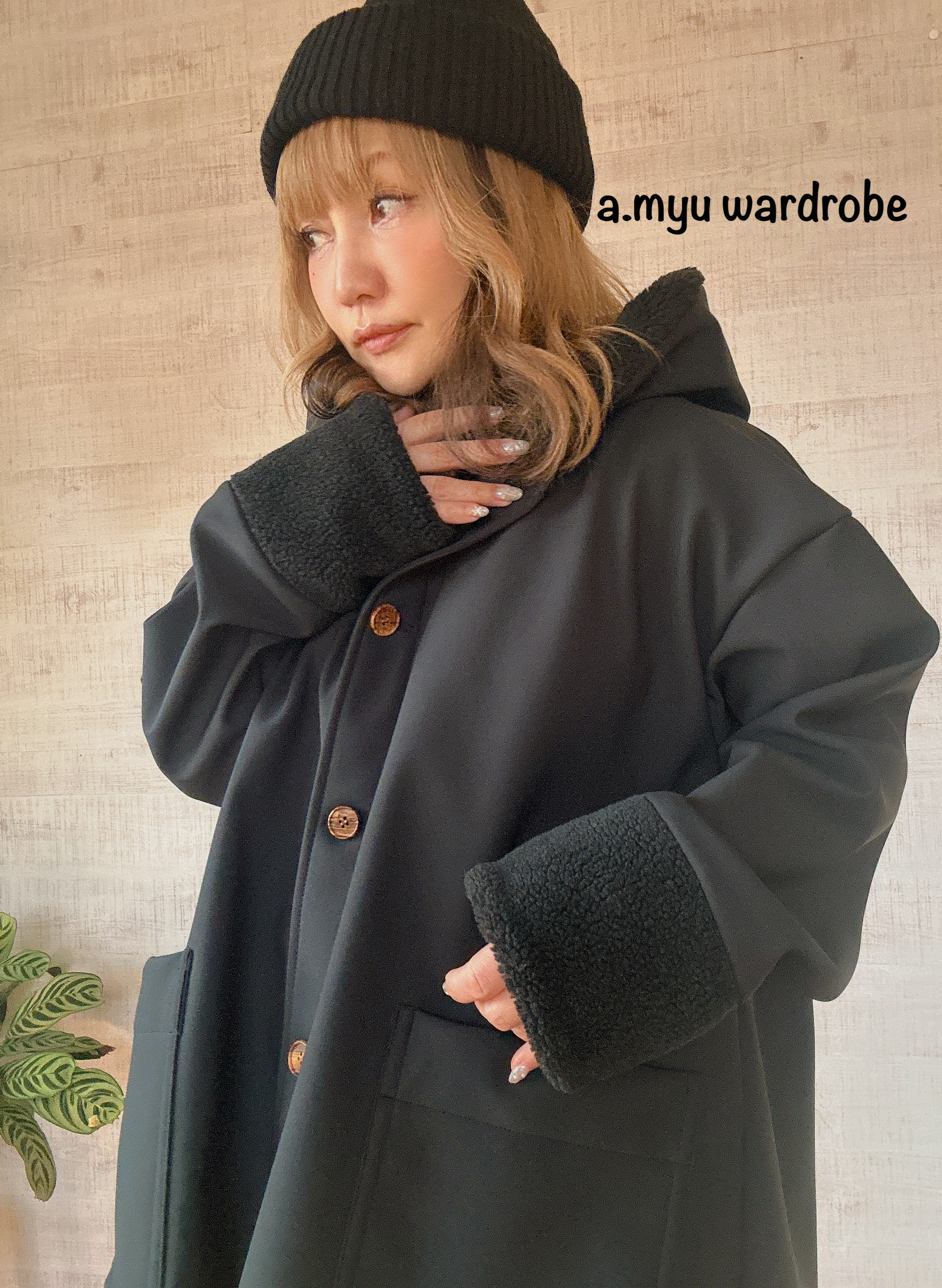 a.myu ♪黒新作防寒ボア＋オーバーサイズコート　ソフトシェル使用