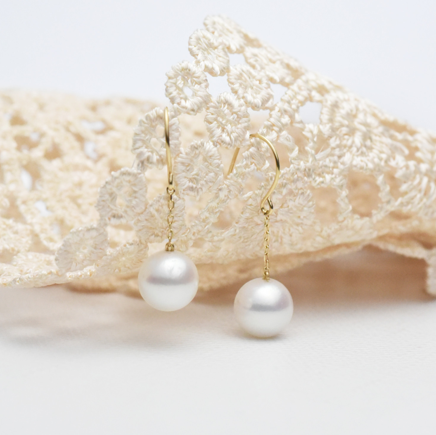 K18YGあこや真珠7.5-8mm ショートチェーン フックピアス