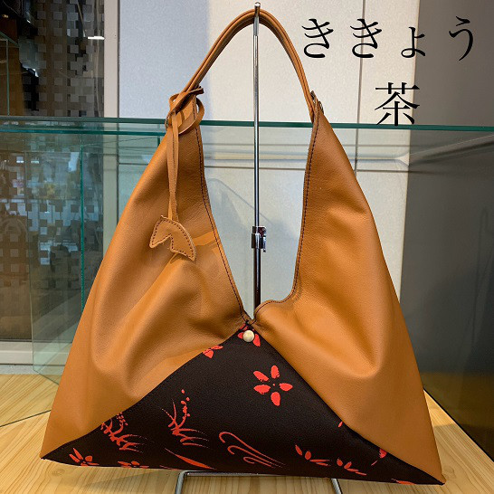 革/着物 あずま袋バッグ 大　桔梗