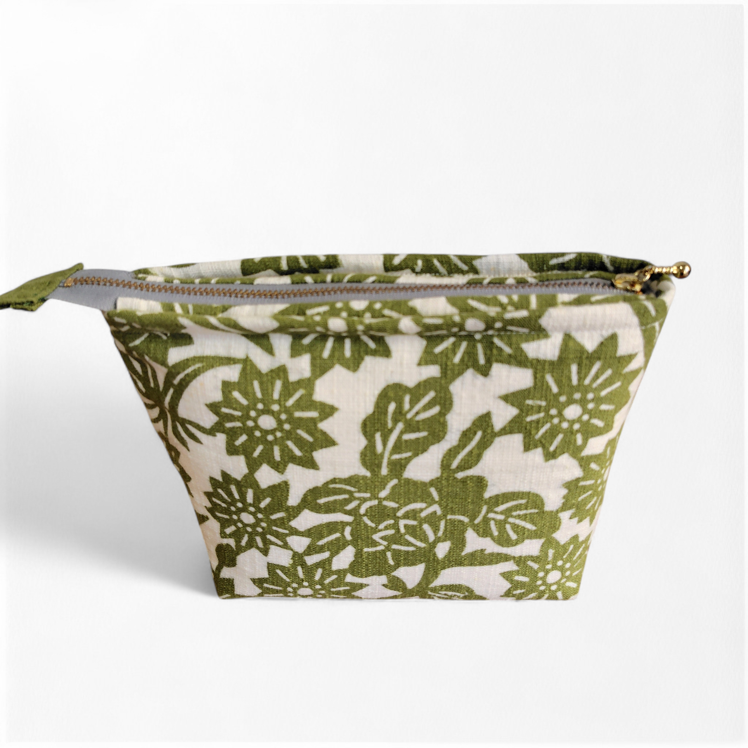 一点物|マチ付き型染めポーチ|黄緑x白和モダン小物入れ|伝統工芸