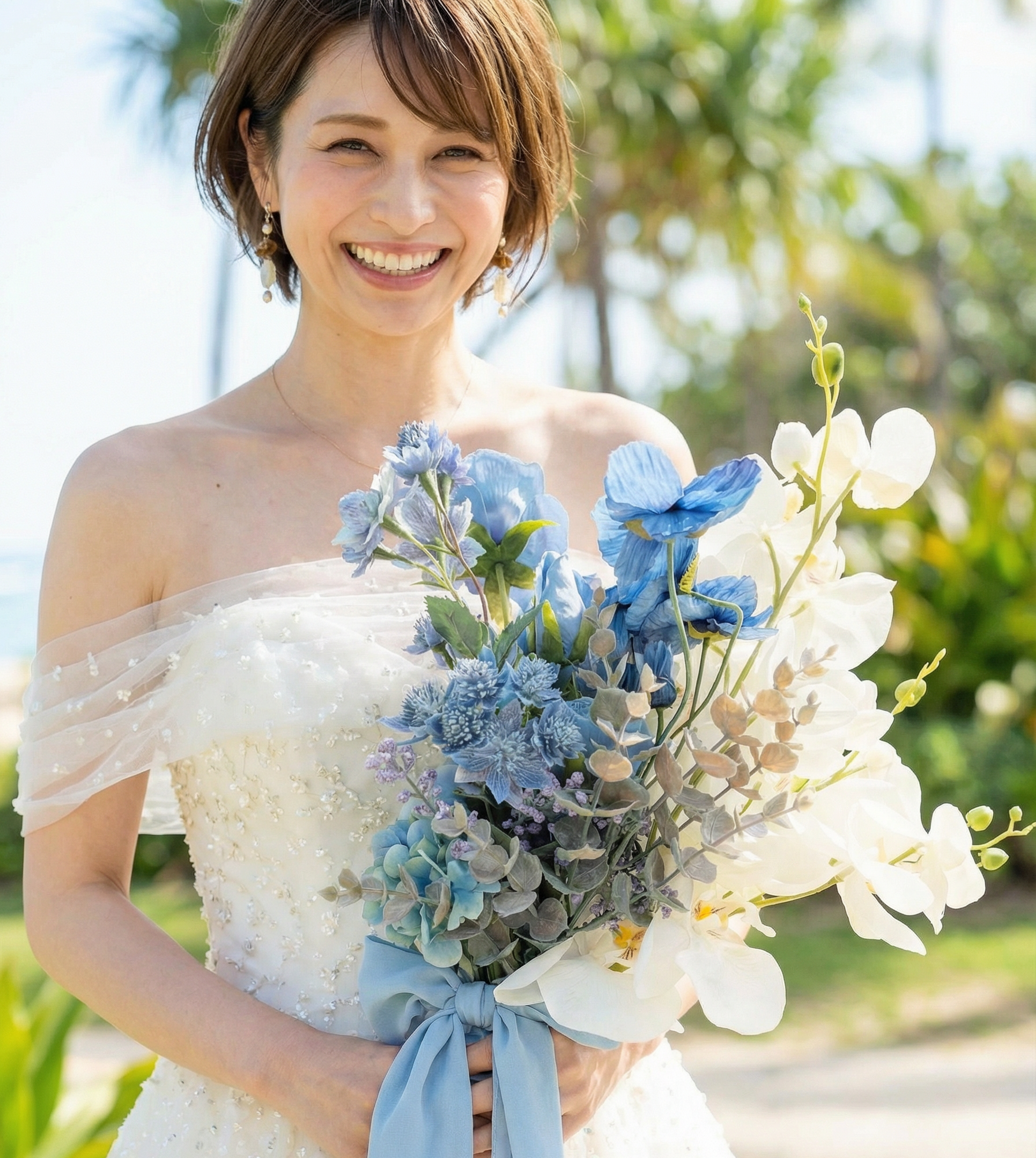 ブルーローズとアジサイの韓国風ナチュラルウェディングブーケ｜くすみブルー｜前撮り・フォトウェディング