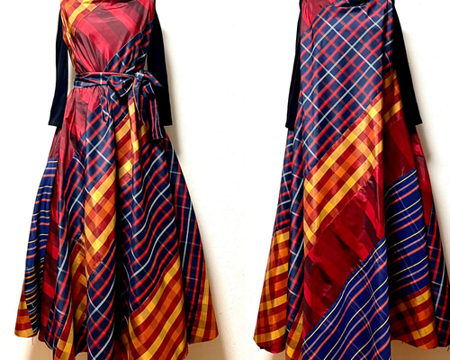 大島紬　フレアーワンピース　着物リメイク 大島紬 フレアードレス 着物リメイク ワンピース eterlna 通販