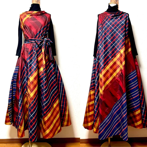 大島紬 フレアードレス 着物リメイク ワンピース eterlna 通販