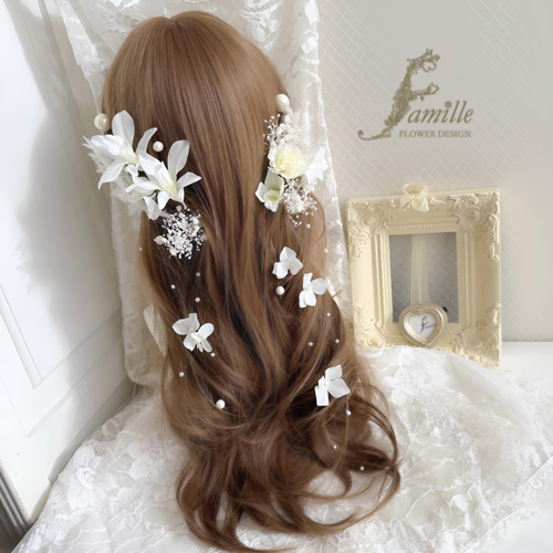 やさしい品格 ✧ ホワイト デンファレ × パール ｜ 髪飾り・ハーフ