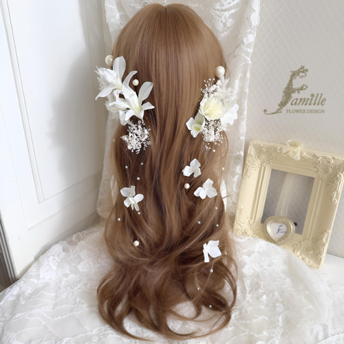 やさしい品格 ✧ ホワイト デンファレ × パール ｜ 髪飾り・ハーフ