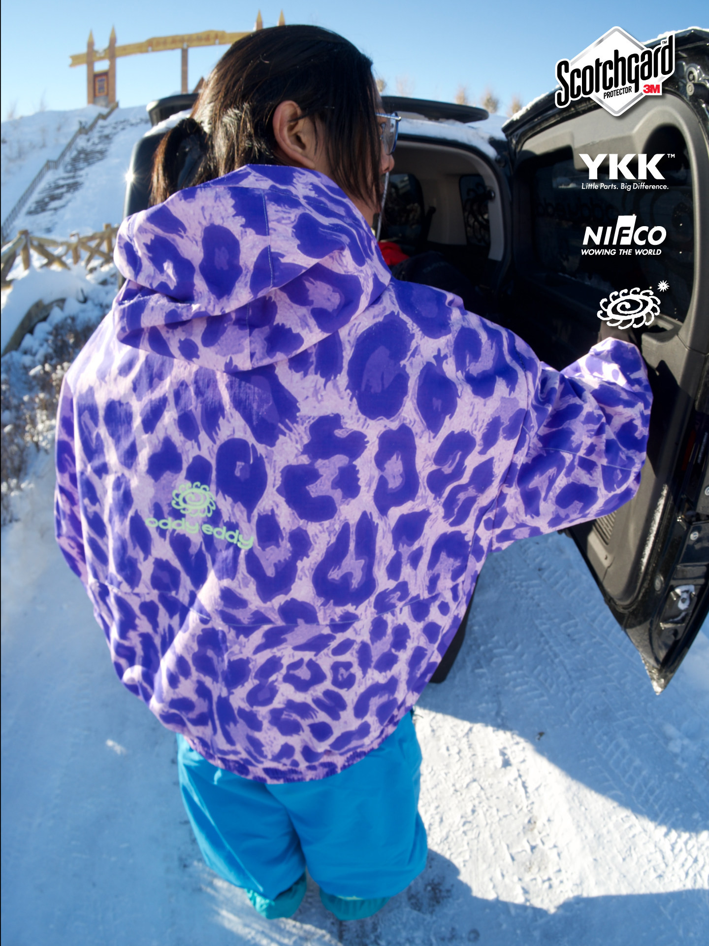 25-26 スノボウェア ジャケット単品 ヒョウ柄 紫 パープル ゆったり 撥水 防寒 メンズ レディース SK086