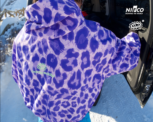 25-26 スノボウェア ジャケット単品 ヒョウ柄 紫 パープル ゆったり 撥