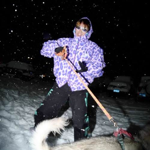 25-26 スノボウェア ジャケット単品 ヒョウ柄 紫 パープル ゆったり 撥