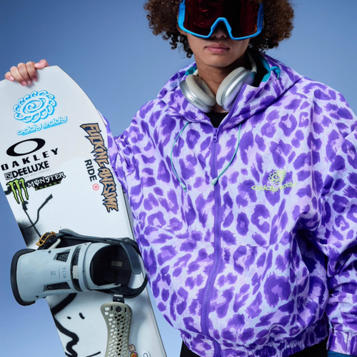 25-26 スノボウェア ジャケット単品 ヒョウ柄 紫 パープル ゆったり 撥
