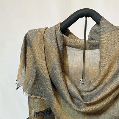 市松模様柿渋染めロングストール　K25112