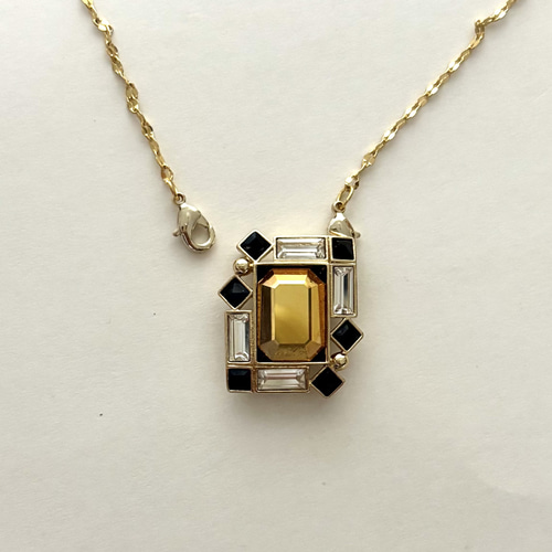 幾何学模様モダンブローチ2Way ネックレス ゴールド ゴールド ブラック