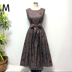 アンティーク大島紬 着物リメイク ワンピース 花柄 Lサイズ ゆったり