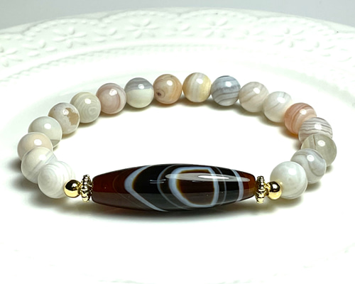 天眼石天珠とミックスカラーの縞瑪瑙のブレスレット✨✨ ブレスレット