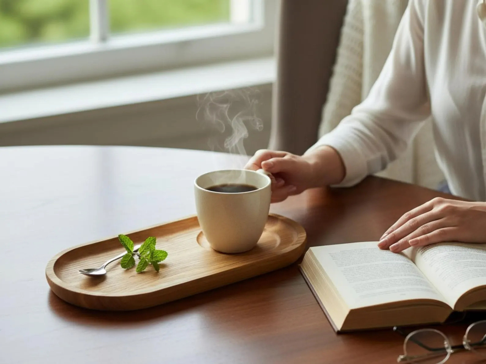 カップホルダー付きコーヒートレイ　ミニマル楕円形 | カップ安定木製サービングボード　北欧風ブレックファースト＆コーヒー