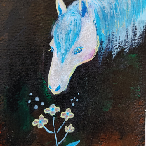 ハガキサイズの原画 白い馬 イラスト Tomi 通販 20241863｜Creema