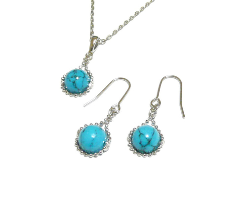 ターコイズ ペンダントネックレス ピアス ジュエリーセット シンプル