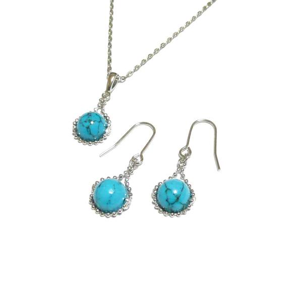 ターコイズ ペンダントネックレス ピアス ジュエリーセット シンプル