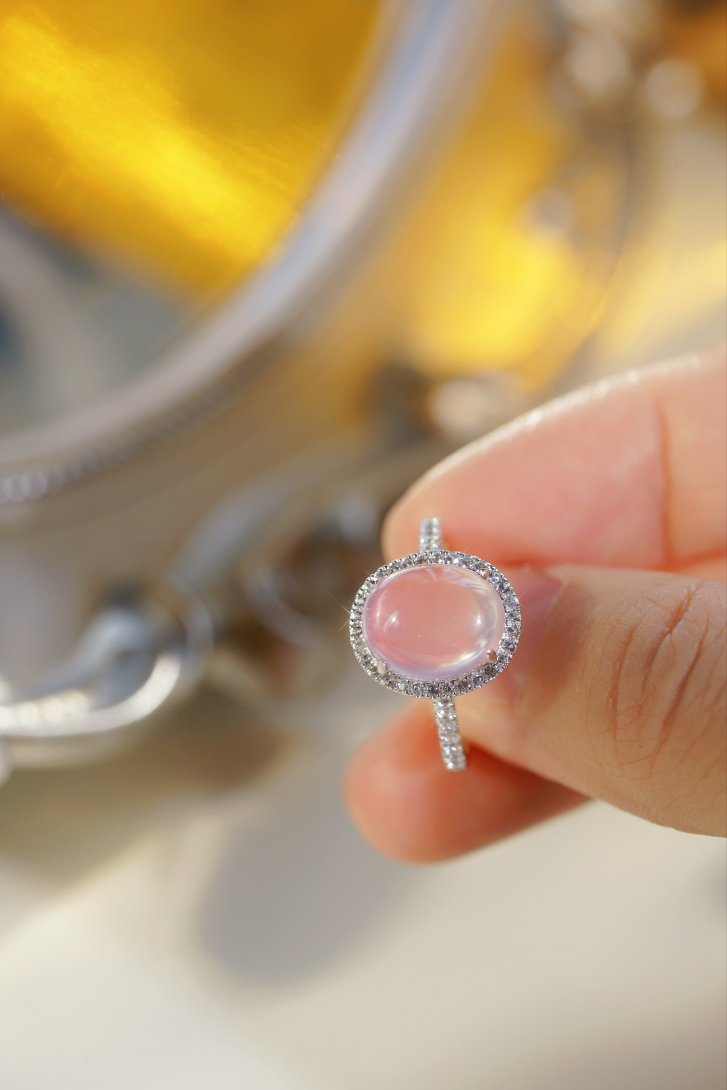 ローズクオーツリングPt850 3603