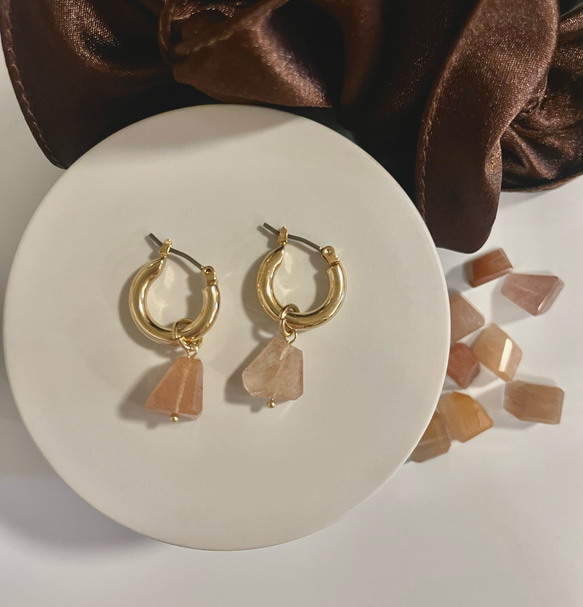 Ahnung 03｜微かな温度〈オレンジルチルクォーツ〉 ピアス（フープ