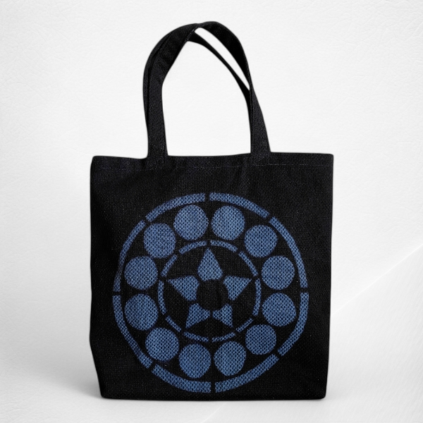 一点物｜藍色円文様の型染め大きめトートバッグ｜和モダン・ユニセックス