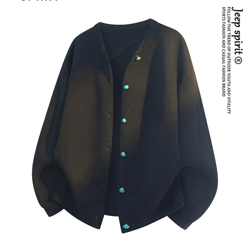 ターコイズ色のボタン付きカーディガン Re:EDIT（リエディ） カーディガン 「nachicoさんセレクト」「2025SS