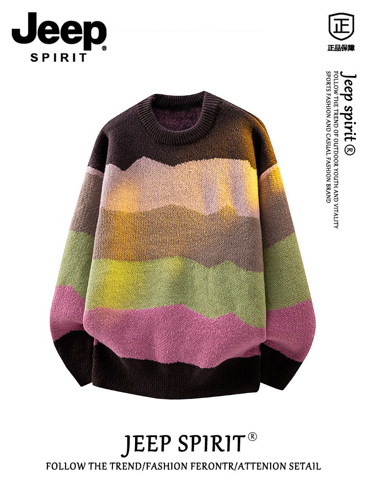 Jeep spiritドーパミンおしゃれ丸首ニットセーター男性秋冬シーズンのごろつきかっこいいゆったりトップス男性
