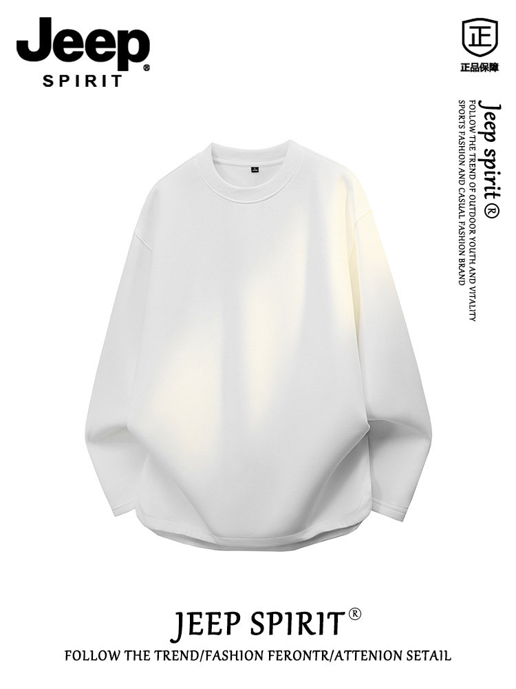 Jeep spirit衛衣男女同じ秋冬ファッションブランド純色重ポンド男子丸首長袖Tシャツ上着
