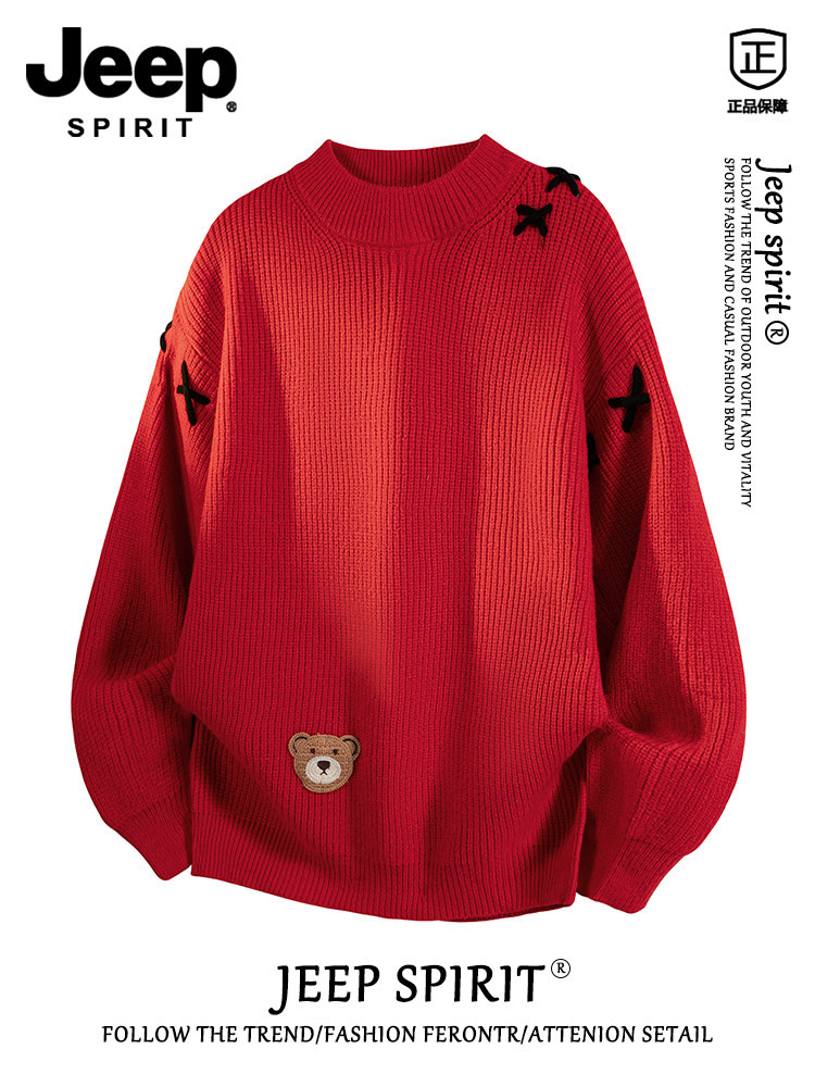 Jeep spiritマフラーカバータートルネックセーターメンズ秋冬新作ゆったり保温ニットコートメンズ