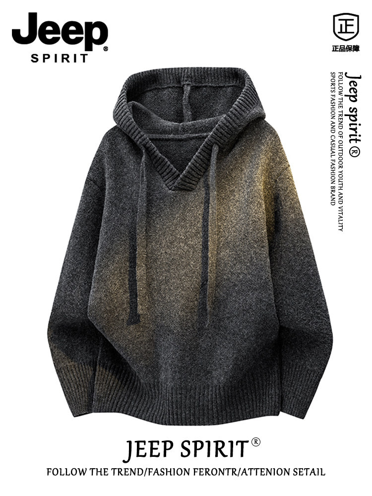 Jeep spirit連帽セーターメンズ秋冬新作だるい風ゆったりカップルニットコートメンズ 6,390円